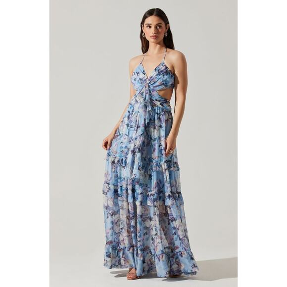 ASTR The Label Kitsune Maxi Dress - S Blue Floral - Picture 1 of 3